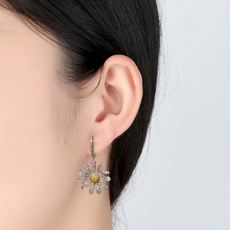 Đôi Khuyên Tai Bạc 925 Hình Hoa Đính Đá Thời Trang