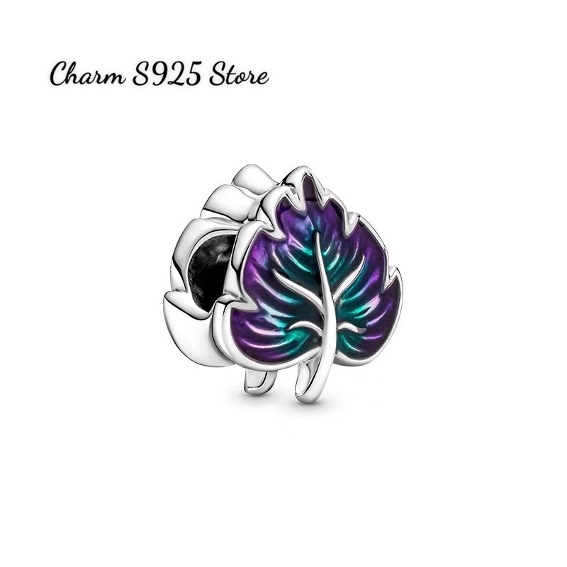 charm pan chiếc lá xanh tím biểu tượng hy vọng bạc s925 cao cấp