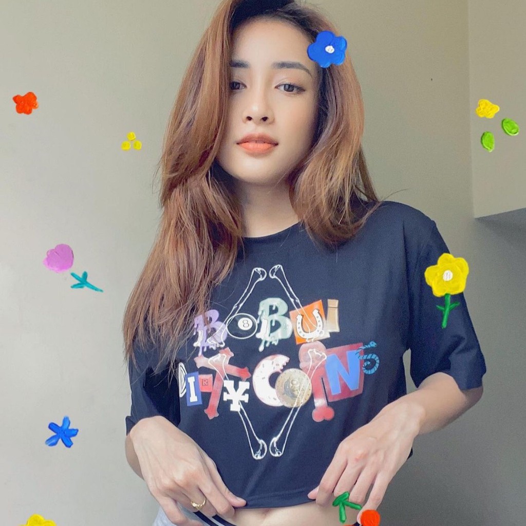 Áo Croptop Nữ BoBui 🦋FREESHIP🦋 Áo Phông Dáng Ngắn Cộc Tay In Chữ Màu Đen