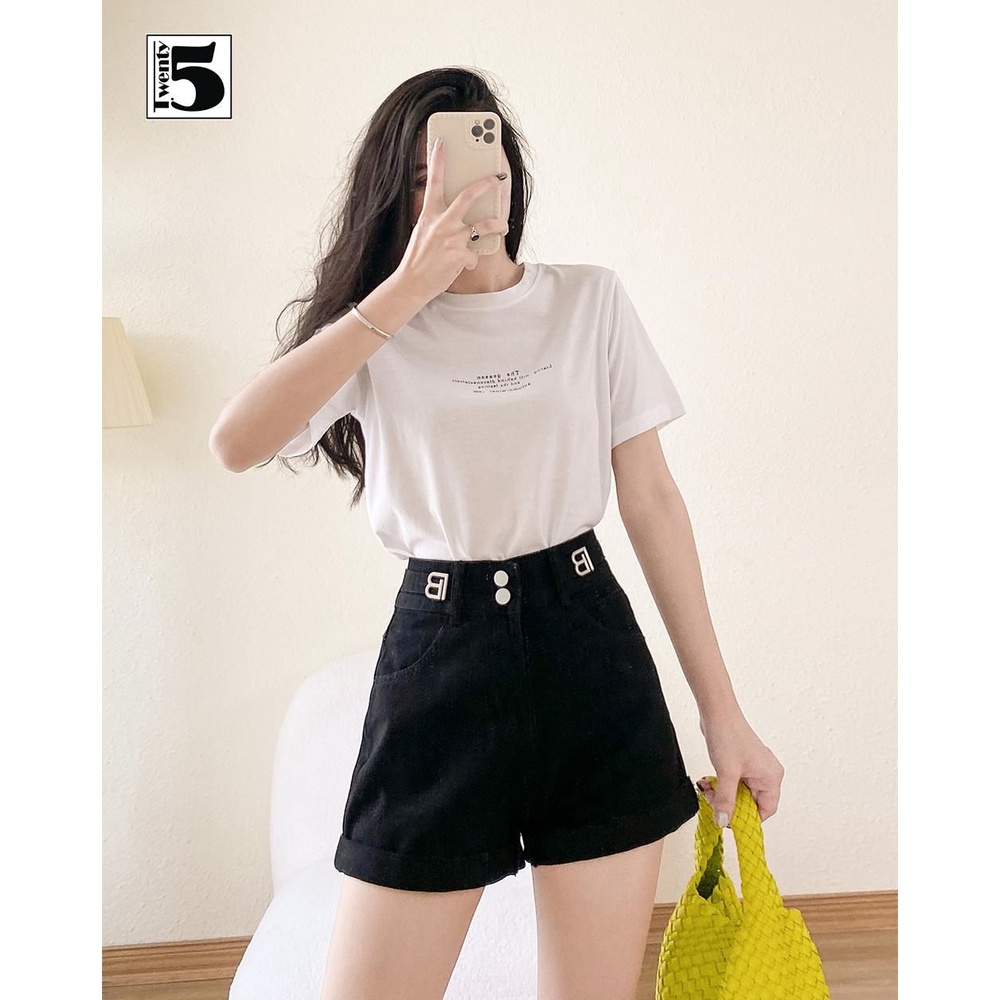 Áo thun phông nữ in chữ fom vừa tay ngắn năng động cotton mịn Twentyfive 4008