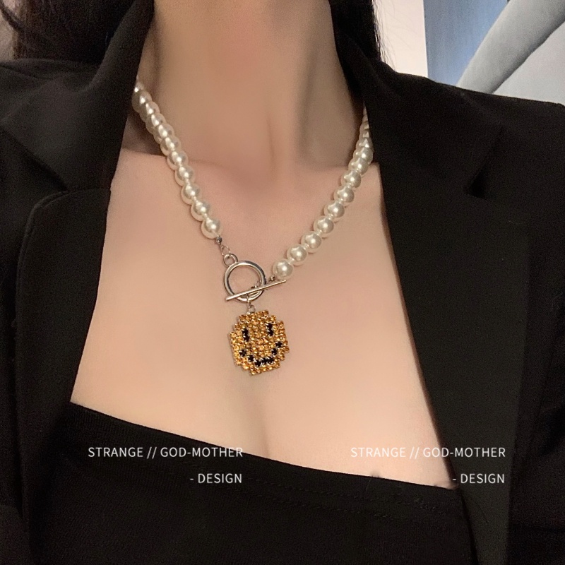 Vòng cổ ngọc trai giả mặt dây hình mặt cười thời trang sang trọng cho nữ