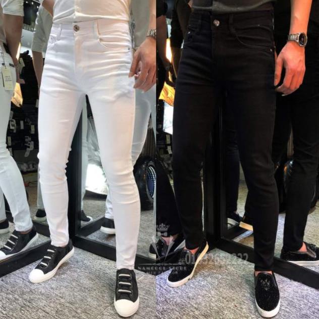 CÓ SIZE ĐẠI LỚN - QUẦN JEAN NAM ĐEN TRẮNG TRƠN VẢI CO GIÃN ỐNG CÔN New