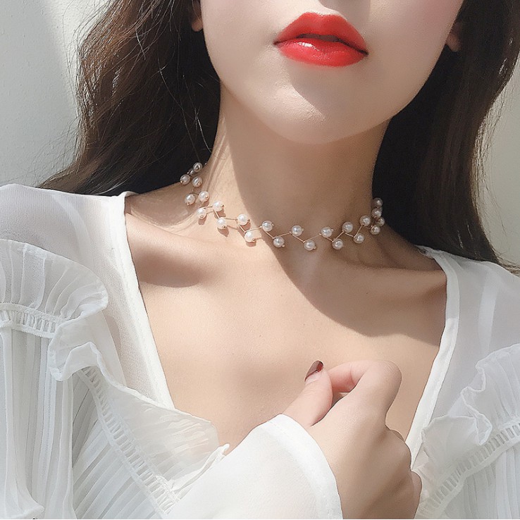 Vòng cổ choker đính ngọc trai nhân tạo sang trọng VC01 - VHT SHOP