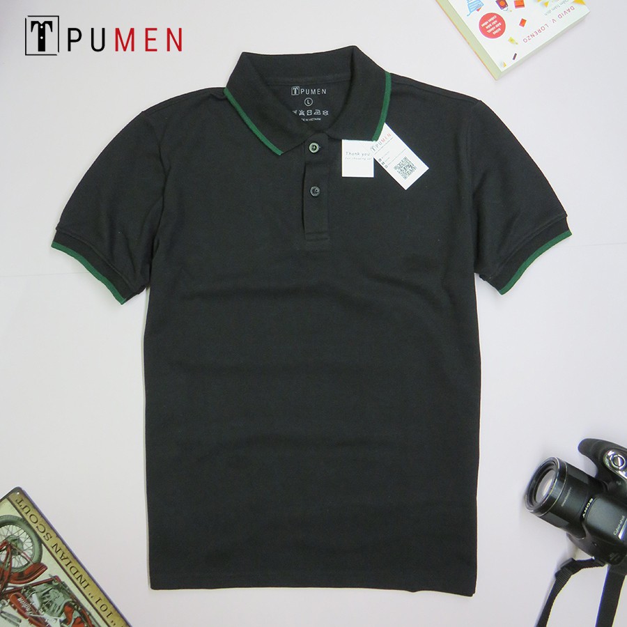 Áo Polo nam cao cấp Đen line xanh | BigBuy360 - bigbuy360.vn