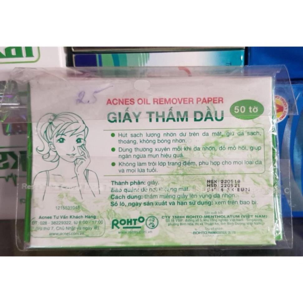 giấy thấm dầu kiềm soát nhờn ngăn ngừa mụn acnes (50 tờ)