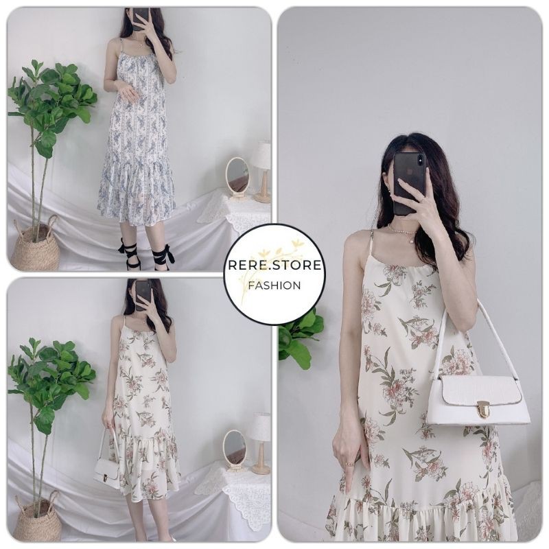 Váy Hai Dây Voan Suông Nhiều Màu - Rere.Store [FREESHIP] - Đầm in hoa vintage đuôi cá Ulzzang