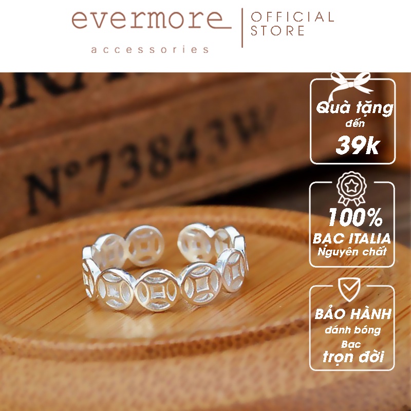 Nhẫn bạc EVERMORE, nhẫn bạc hở freesize đồng xu may mắn chiêu tài - N050