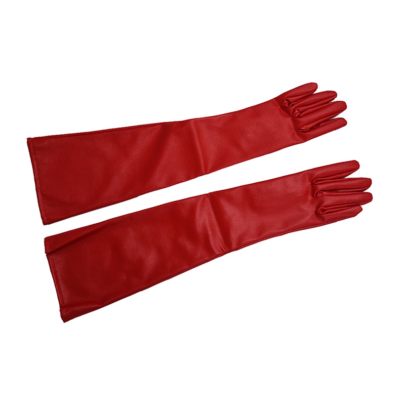 Đôi Găng Tay Da PU Dài Màu Đỏ Trơn Thời Trang Cho Nữ