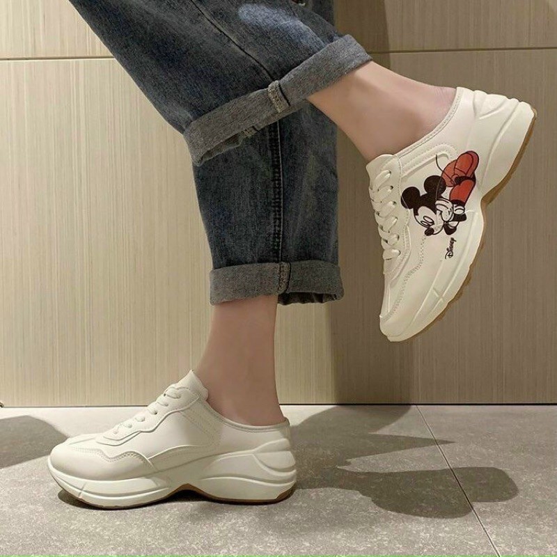 Giày sục (đạp gót) thể thao bata sneaker đế thô cao 5p in hình chuột MC hàng Quảng Châu cao cấp TS1403180