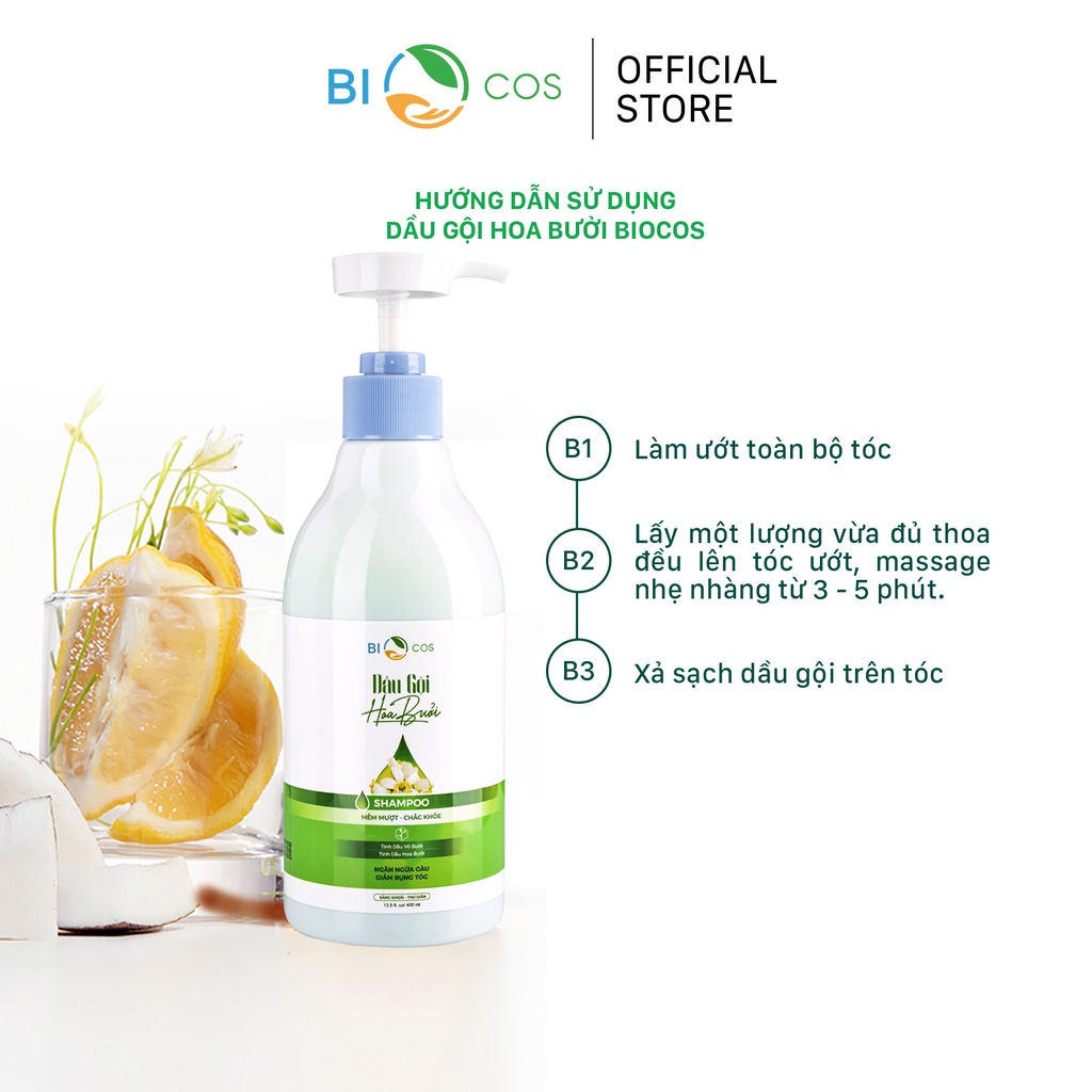 Dầu Gội Xả Ngăn Rụng Tóc Hoa Bưởi BIOCOS 400ml - Detox, Sạch Gầu, Ngăn Rụng Tóc, Kích Thích Mọc Tóc