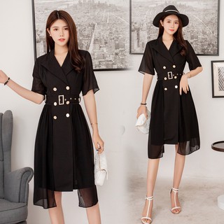 Váy cổ vest phối voan - VBEO330