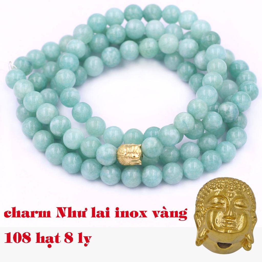Vòng tay chuỗi tràng 108 hạt 6mm, 8mm Đá Ngọc - Vòng đeo tay Size phù hợp cho nam và nữ mix Charm Như lai inox