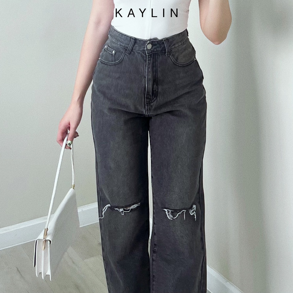 Quần jean suông rách gối N1650 - KAYLIN