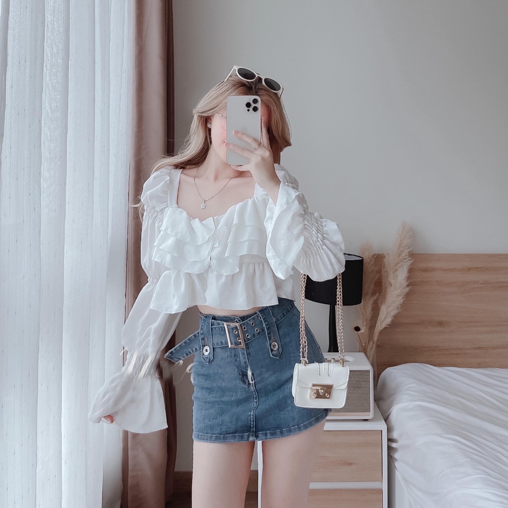 [ VIDEO+FREESHIP ] CHÂN VÁY JEANS NỮ LƯNG CAO LAI CUỐN NỊT KHOEN VUÔNG PHỐI ĐĨA TO CO GIÃN XANH NHẠT TÔN DÁNG HADI