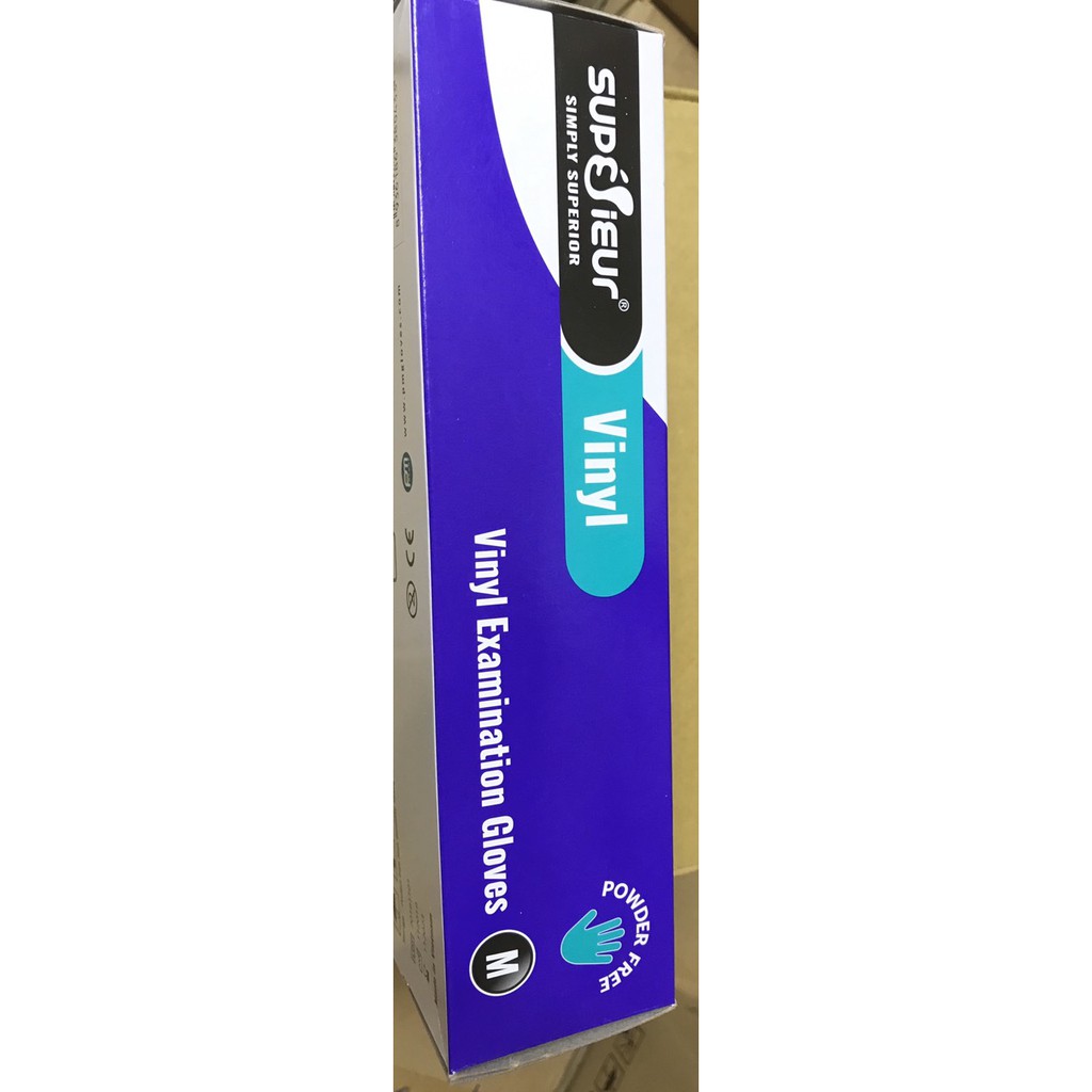Găng Tay Cao Su Y Tế Vinyl Cao cấp Superieur Không Bột – Màu Trắng Trong  Đủ Size S M L 1 Hộp 50 Đôi