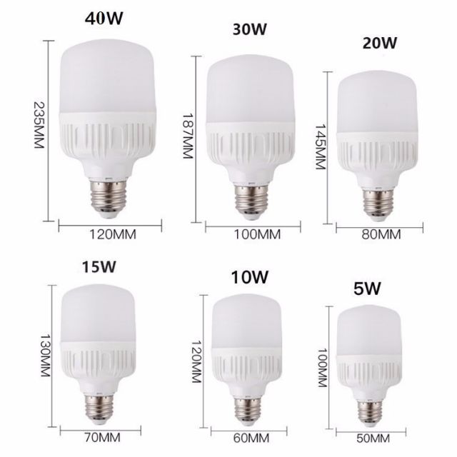 Bóng đèn led bulb trụ 5w, 10w, 15w, 20w, 30w, 40w, 50w, 65w ánh sáng trắng