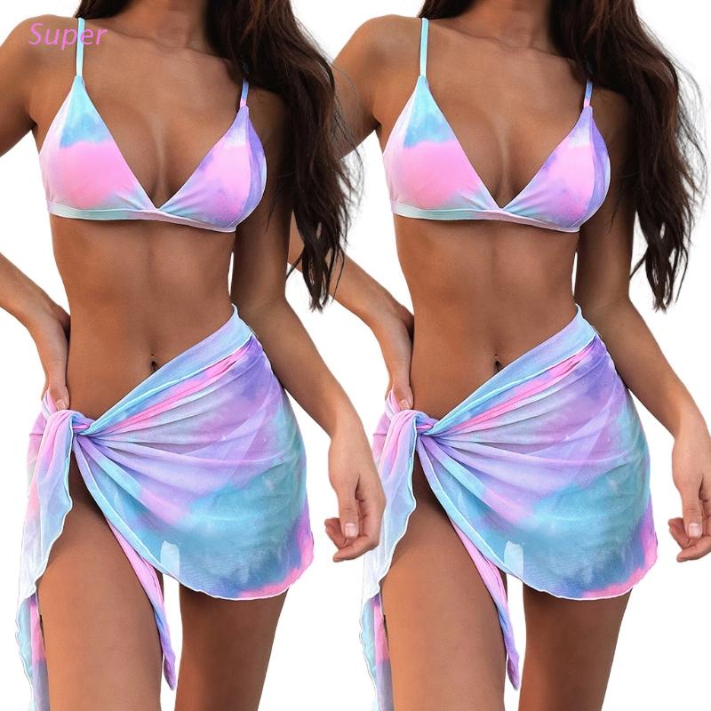 Bộ Bikini 3 Mảnh Cổ Chữ V Nhuộm Màu Gợi Cảm Cho Nữ