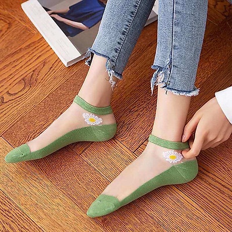 Set 10 đôi tất cúc hoa mi lưới tặng kèm túi xinh