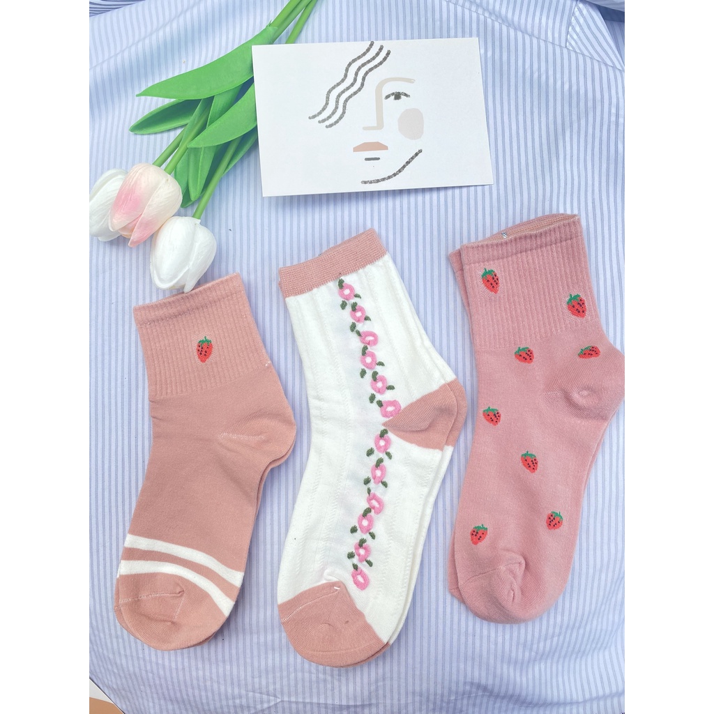 Tất cổ cao Muzini vớ nữ tone hồng in hoạt tiết hoa nhẹ nhàng cực đẹp TN212