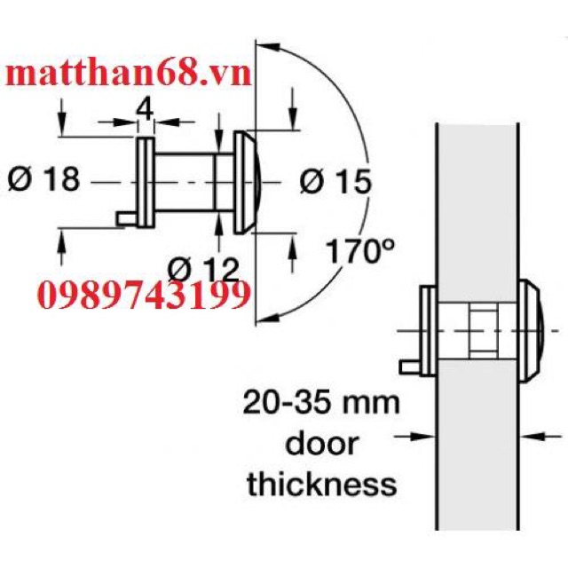 Mắt quan sát qua cửa có độ dày 2 đến 3 cm mắt thần cửa cao cấp eleo nhập khẩu Hàn Quốc giá bán tại kho cho thợ