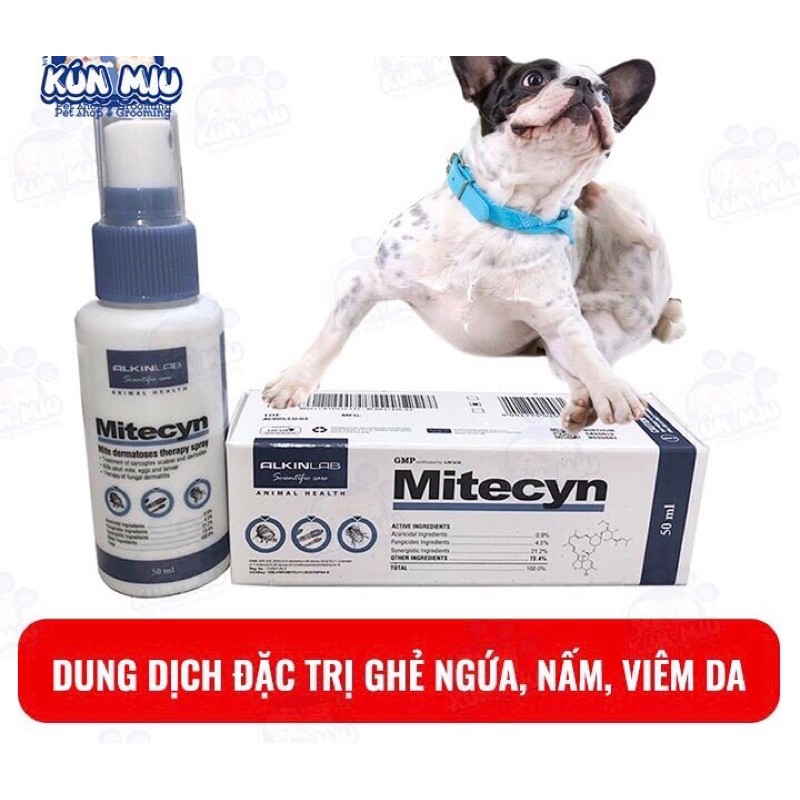 Thuốc xịt ve, trị nấm, ghẻ, viêm da cho chó mèo Mitecyn giahuypetshop