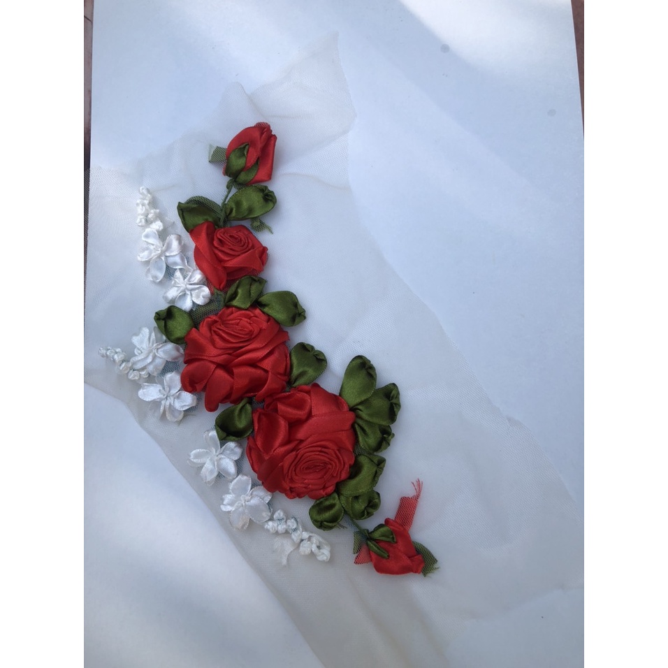 [Ảnh thật] [Có sẵn] hoa ruy băng 2 nhánh hoa hồng xinh xắn