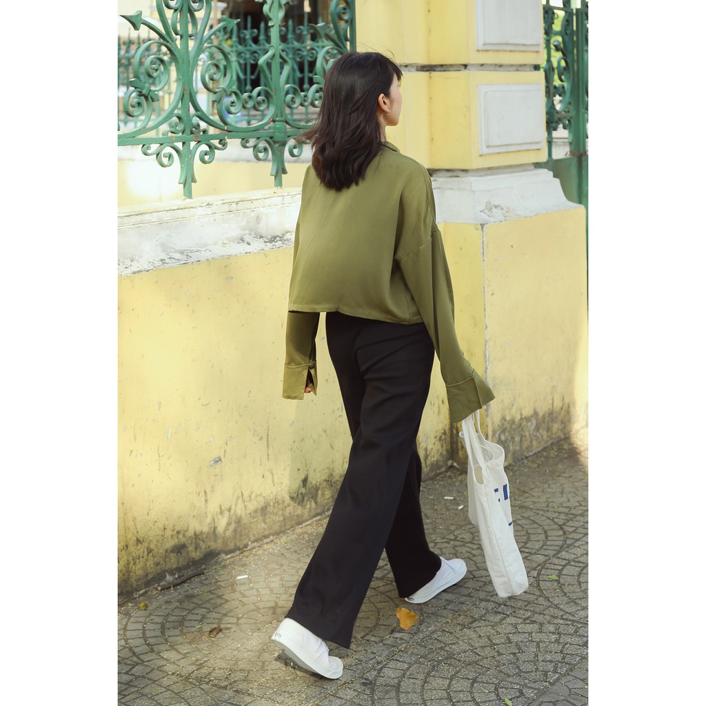 Quần tây nữ dáng suông thời trang GAGO high waist straight pants màu đen GO3370 | BigBuy360 - bigbuy360.vn