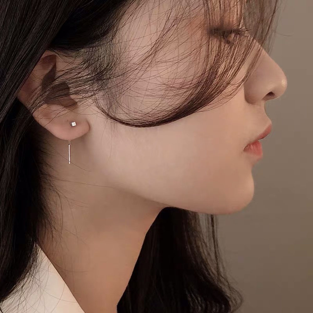 Hoa tai dáng dài kim xỏ bằng bạc 925 sành điệu cho nữ