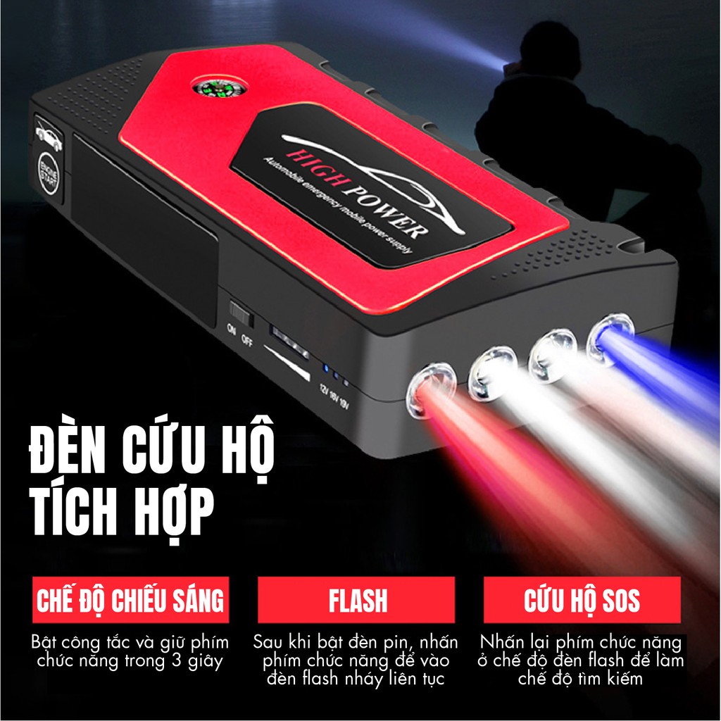 Bộ Dụng Cụ Cứu Hộ He Hơi Kích Nổ Bình Kèm Bơm Lốp - Kích bình oto 69800mAh kiêm sạc đa năng High Power