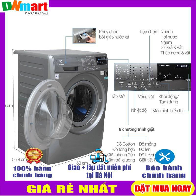 Máy giặt Electrolux 8kg Inverter màu bạc EWF12844S