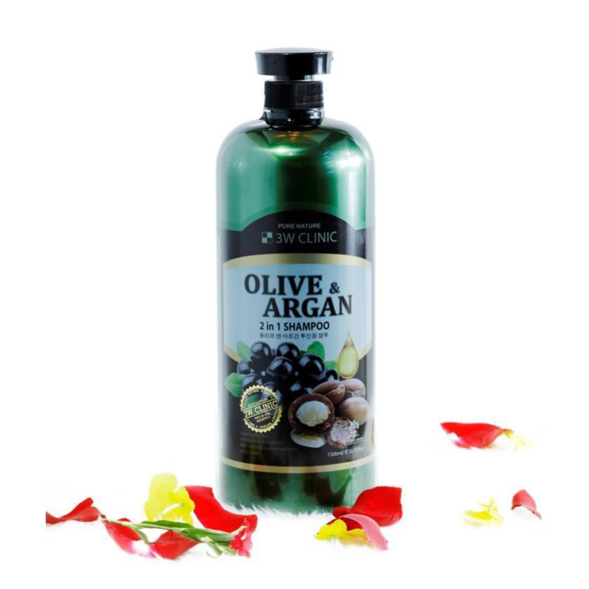 [Hàng Chuẩn Auth] Dầu gội đầu tinh chất Olive & Argan 2 trong 1 3W Clinic Hàn QUốc 1500ml.