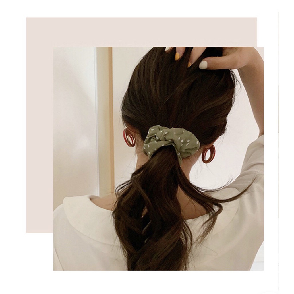 Scrunchies Dây Cột Tóc Vải Chiffon Lụa Mỏng Họa Tiết Chấm Bi Dễ Thương - PKT87 [PKT00087]