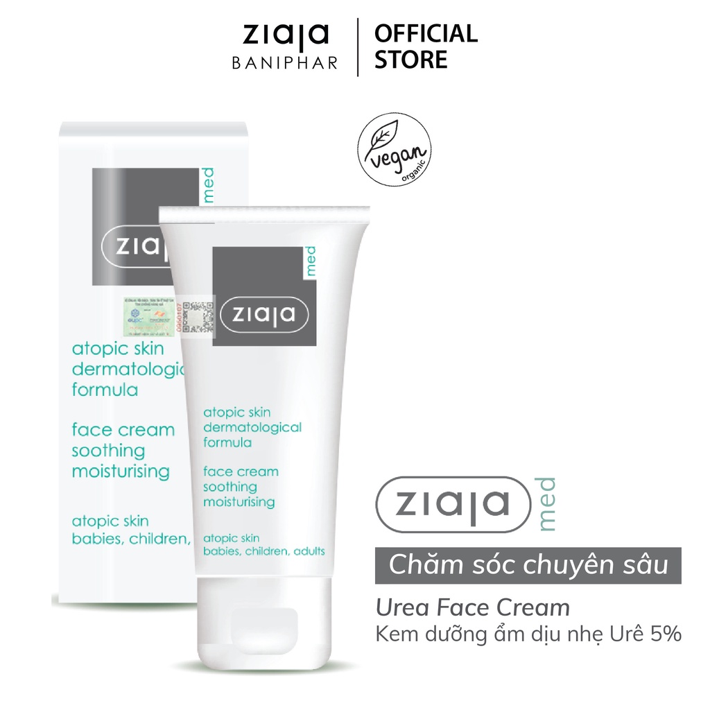 Kem Dịu nhẹ - dưỡng ẩm 5% Urê Ziaja Med Atopic Skin Dermatological Formula Face Cream Soothing Moisturising 50ml