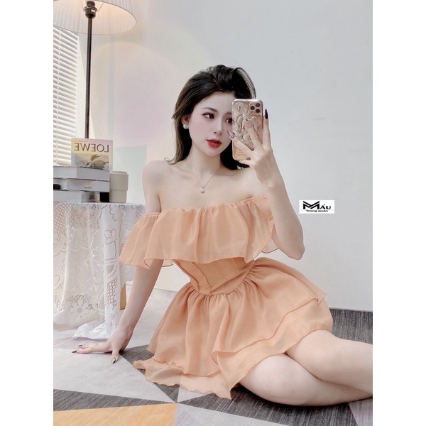 Đầm tơ trễ vai xinh xẻo