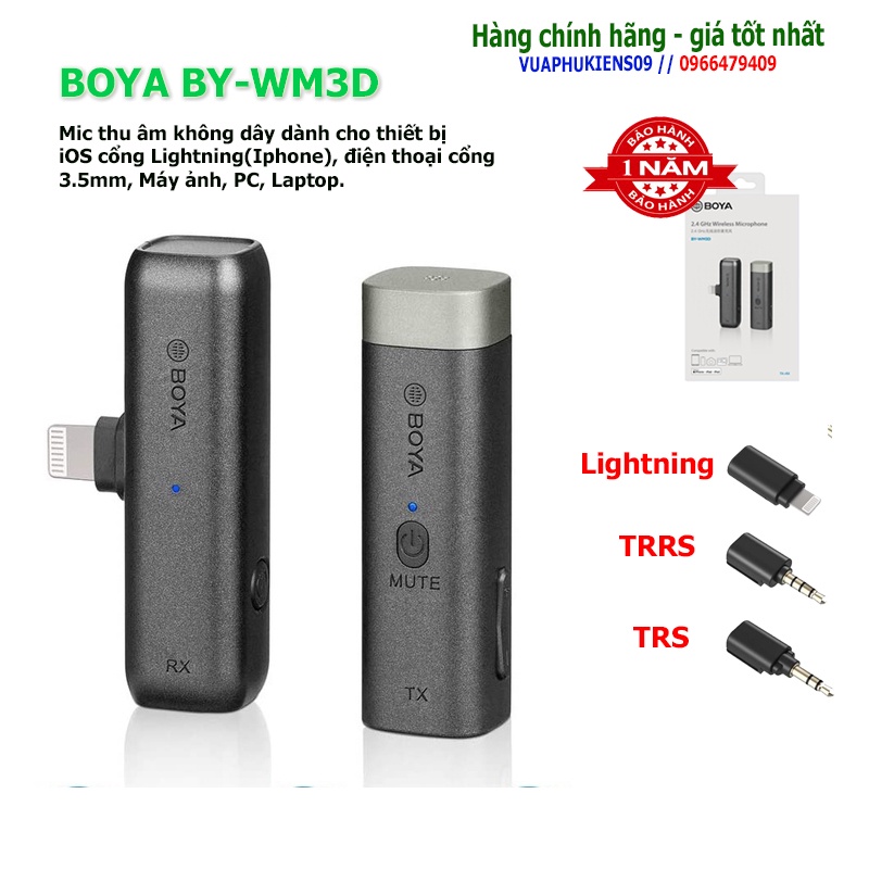 BOYA BY-WM3D Micro không dây dành cho thiết bị iOS(Iphone, ipad...),máy ảnh, PC,Laptop - Hàng chính hãng