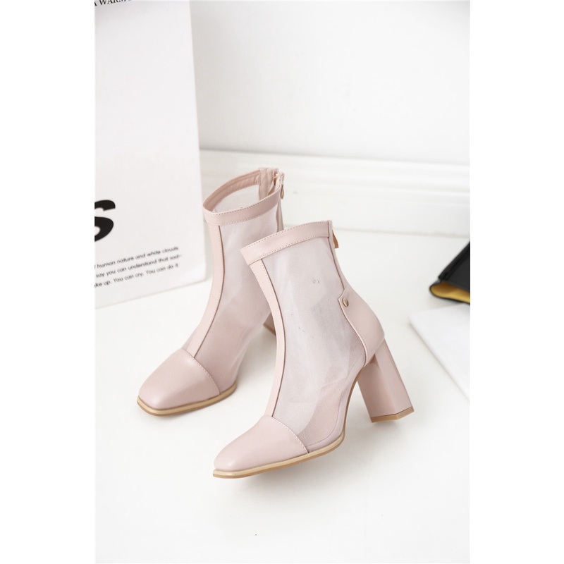 Mesh Hollow Ankle Boots Sandal Boots Women's Sandals New2021Autumn Versatile Breathable Chunky Heel High Heel Dr. Martens Boots Square Meters