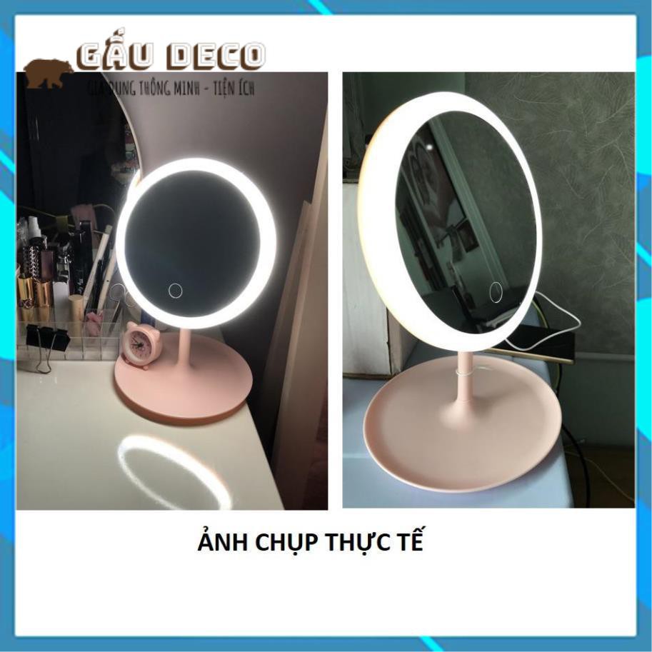 [👉FREESHIP] Gương trang điểm tròn để bàn đèn led cảm ứng -  Sạc điện cổng USB không cần pin - 3 chế độ ánh sáng