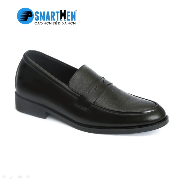 Giày lười công sở tăng chiều cao da bò SmartMen GL04 đen 👞