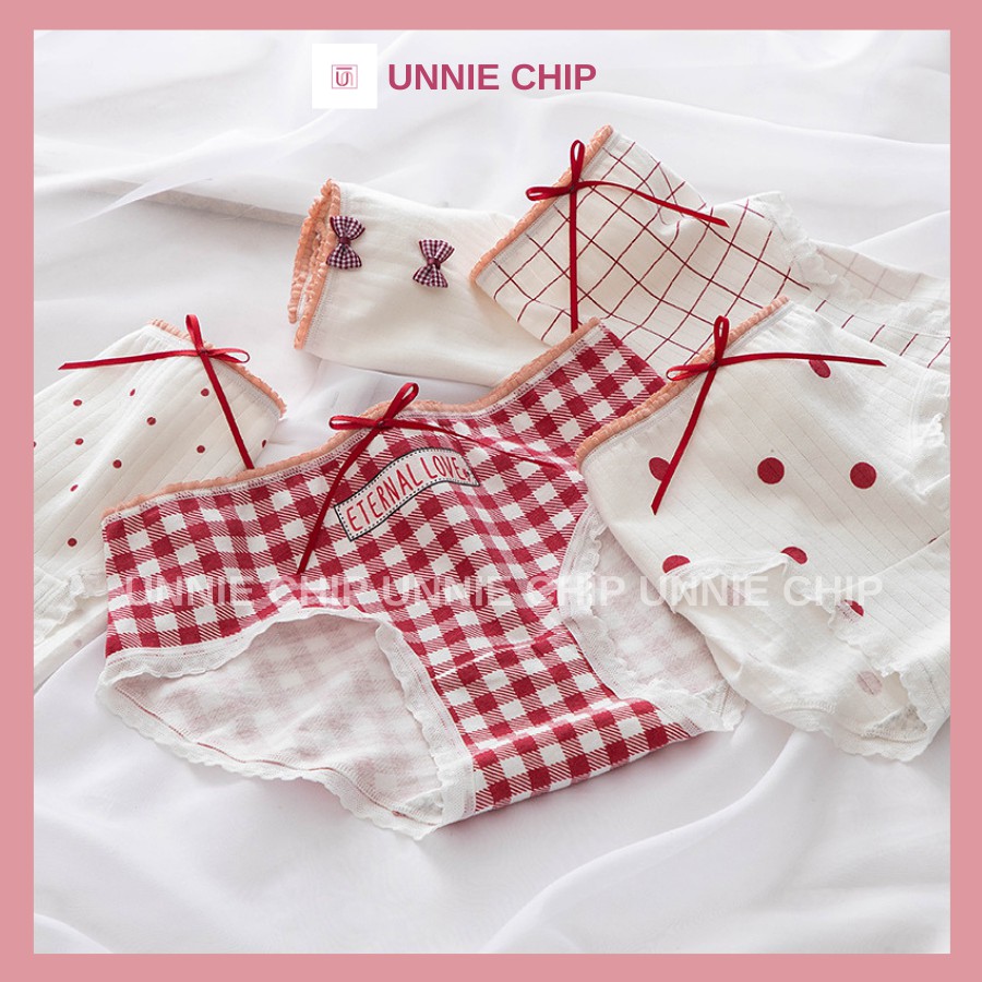 Quần lót phong cách Nhật Bản kẻ sọc nơ cotton viền ren quyến rũ QL019 | BigBuy360 - bigbuy360.vn