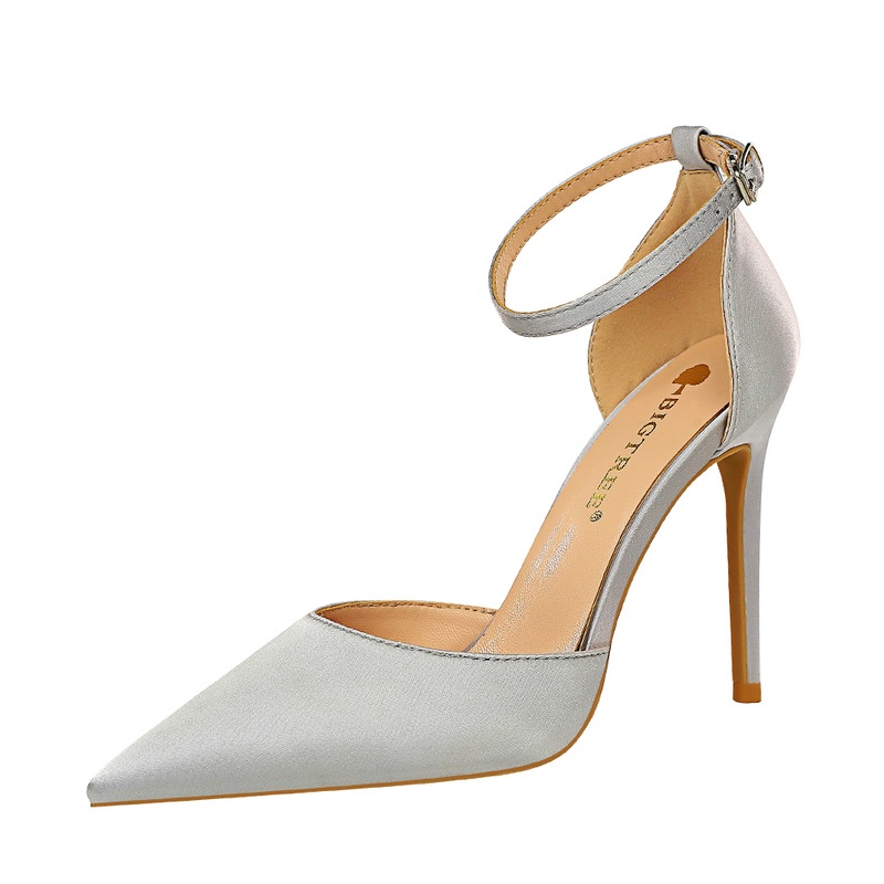 Bigtree Giày Cao Gót Mũi Nhọn Một Dây Bằng Satin Đơn Giản Nhập Khẩu Từ Nước Ngoài 10cm 9863- Thích Hợp Đi Hộp Đêm