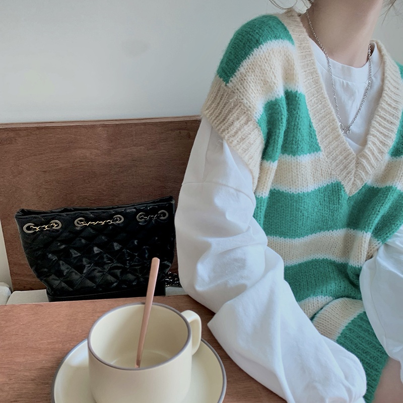 Áo dệt kim sát nách kẻ sọc màu sắc thời trang cho nữ 46308 | BigBuy360 - bigbuy360.vn