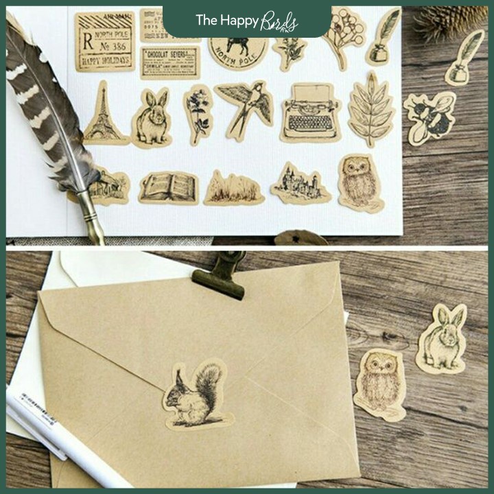 [Mã 155LIFESALE giảm 8% đơn 99K] Sticker dán sổ vintage màu cổ điển trang trí thiệp quà tặng 3 miếng ngẫu nhiên