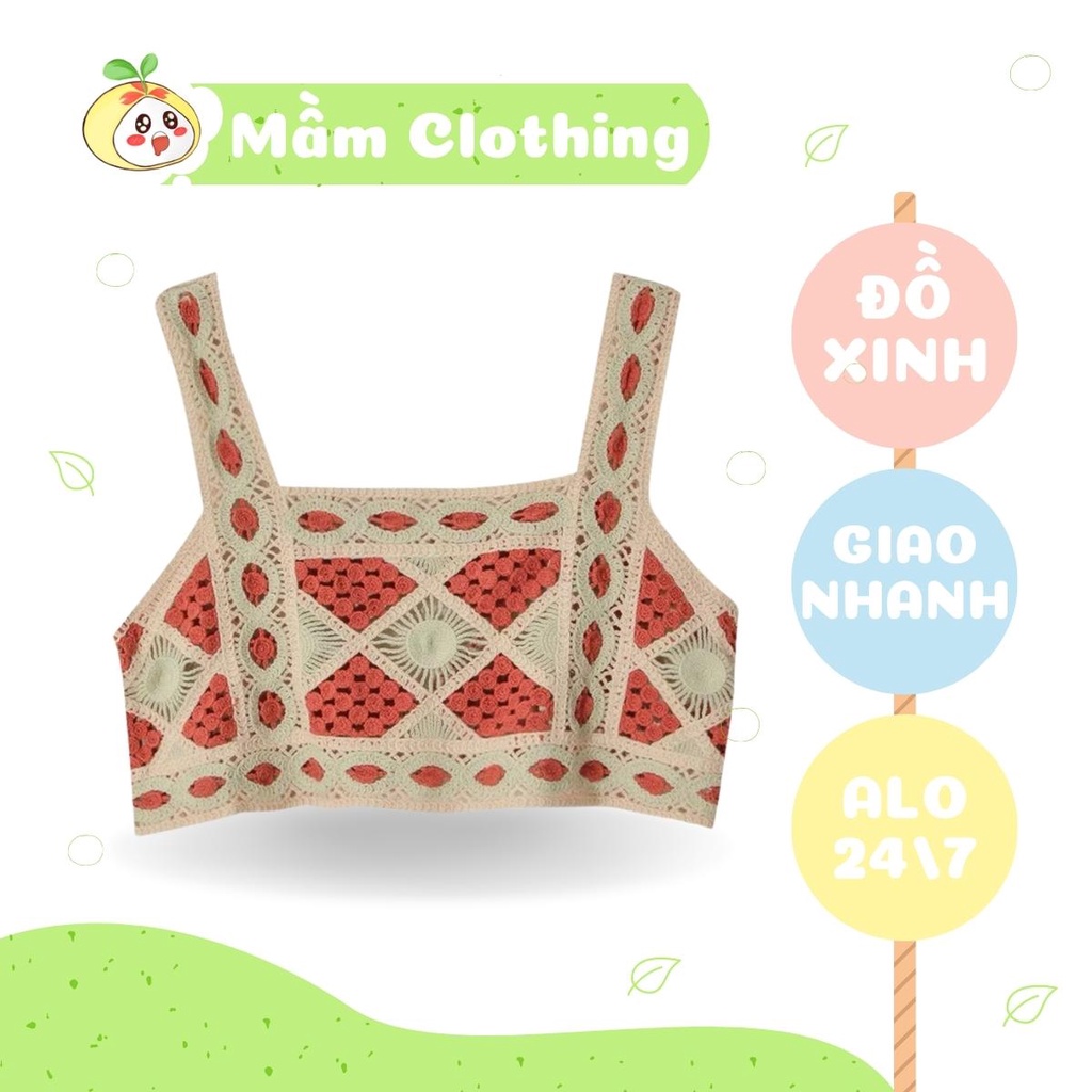 Áo Croptop 2 Dây Phong Cách Boho Hoạ Tiết Cổ Điển Cho Nữ