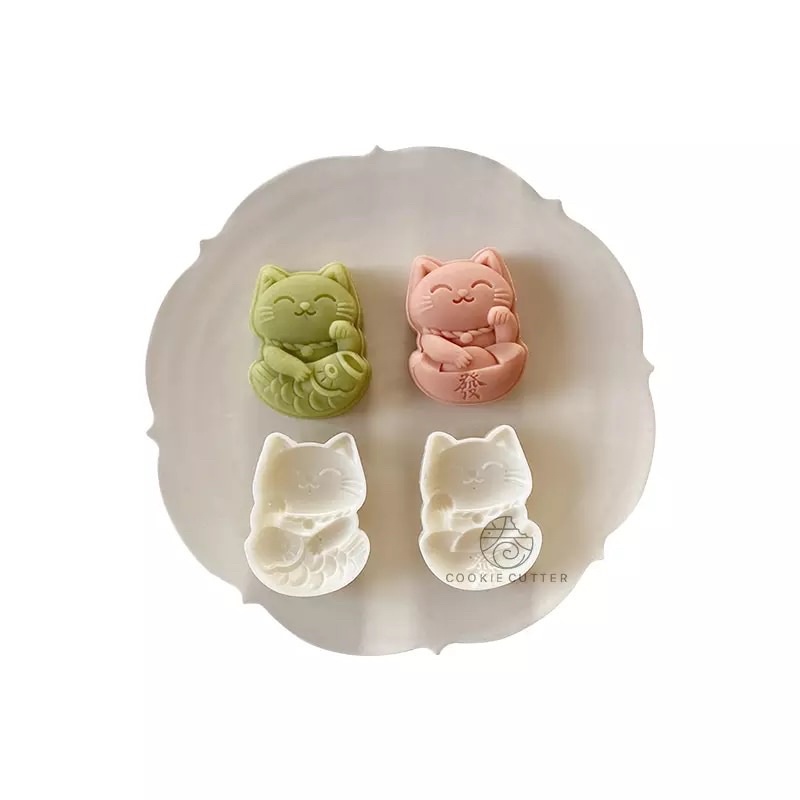 Khuôn trung thu lò xo 2 mặt mèo thần tài 50g