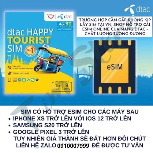 Sim du lịch thái lan không giới hạn data 15 ngày