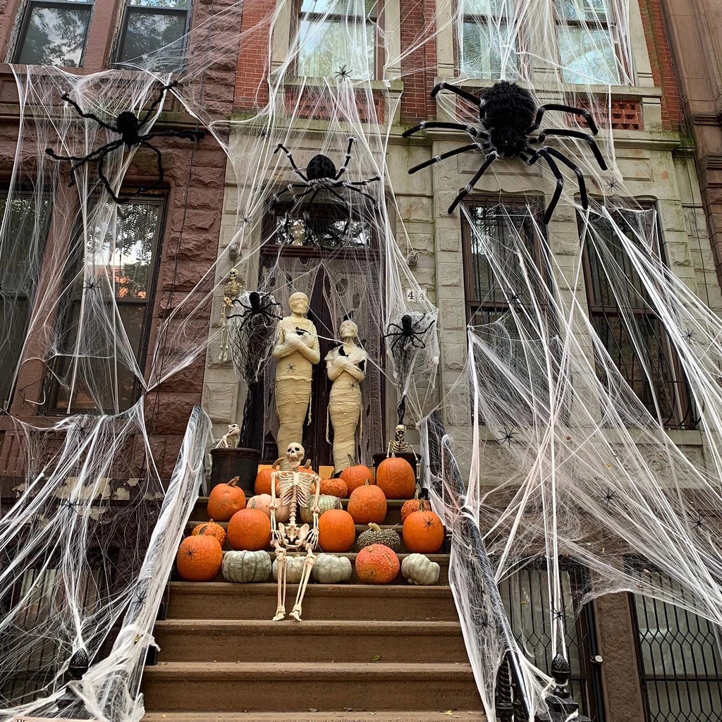 Mạng nhện trắng co giãn mạng nhện nhân tạo trang trí halloween đáng sợ đạo cụ cảnh bữa tiệc kinh dị ngôi nhà trang chủ decora phụ kiện