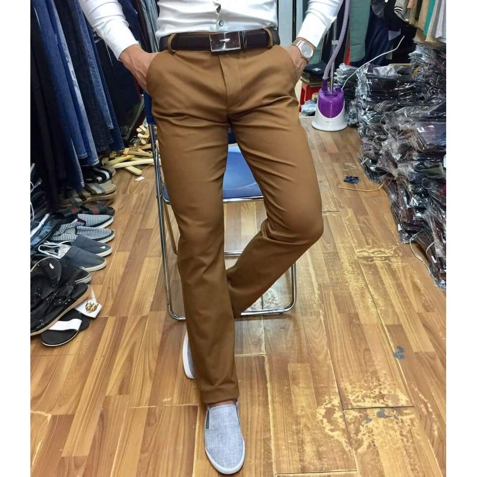 Quần Âu nam Nâu Vàng Vải Chéo Loại Đẹp Quần Tây Nam co dãn không nhăn dáng hàn quốc | BigBuy360 - bigbuy360.vn