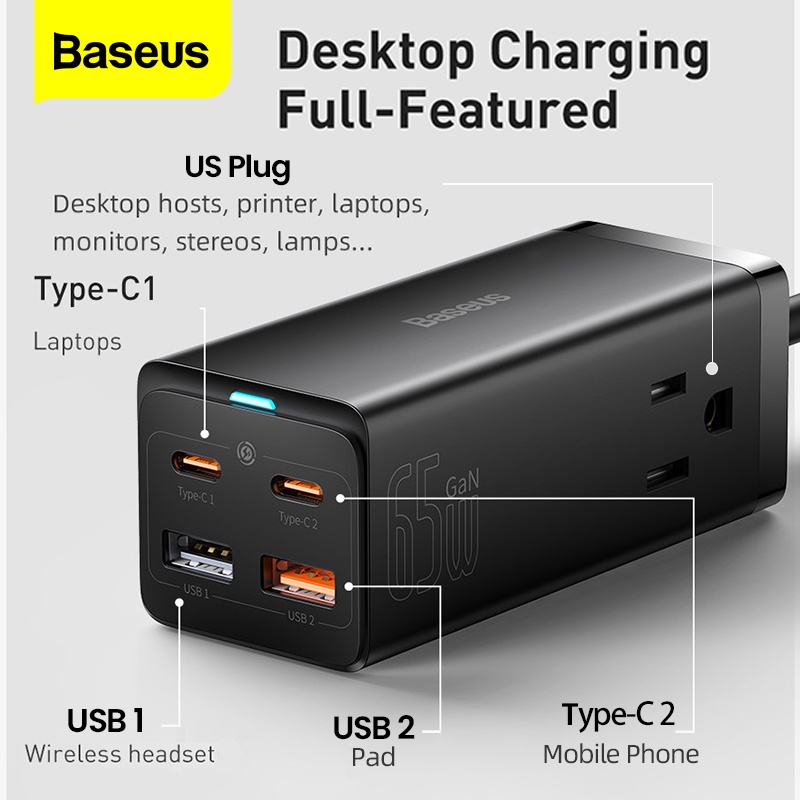 Đế Sạc Nhanh Baseus 65W GaN3 Pro Cho iphone 13 12 Xiaomi Samsung Laptop