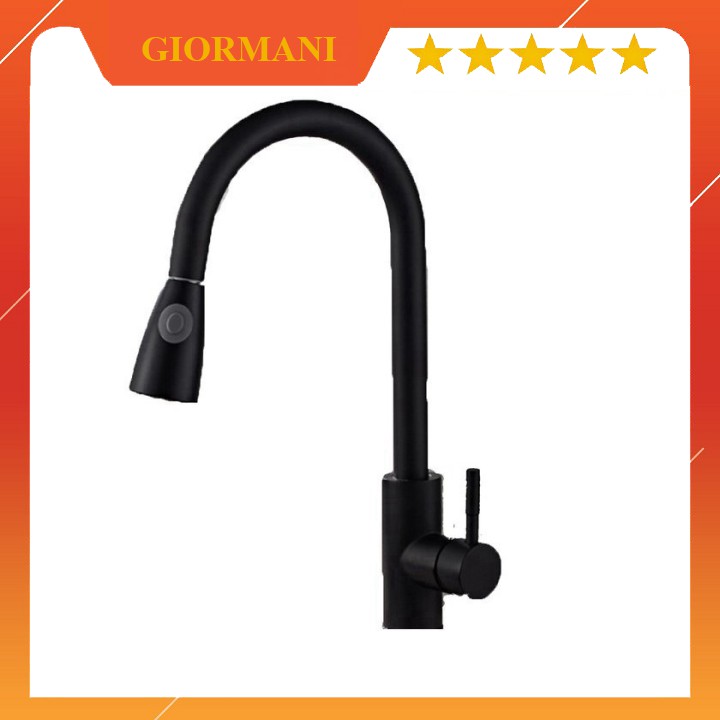 Vòi rửa bát nóng lạnh dây rút màu đen cao cấp VRB27 tặng kèm đôi dây cấp nước inox