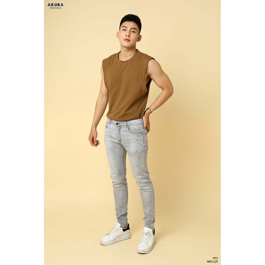 Áo thun tanktop nam AKUBA cổ tròn form oversize, chất liệu single cotton 100% sợi tự nhiên thoáng mát  01J553